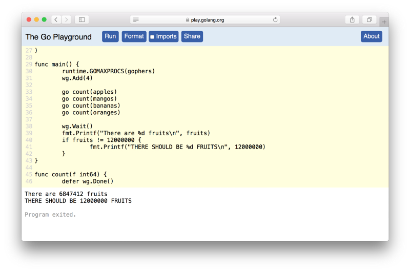 The Go playground with a very familiar go program