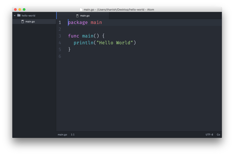 A really simple Hello World program in Go